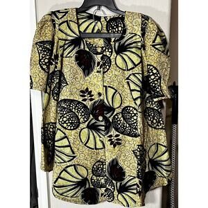 African Ankara Women's Blouse & Skirt Suit Dress Knee Length Sz M Dashiki Yellow